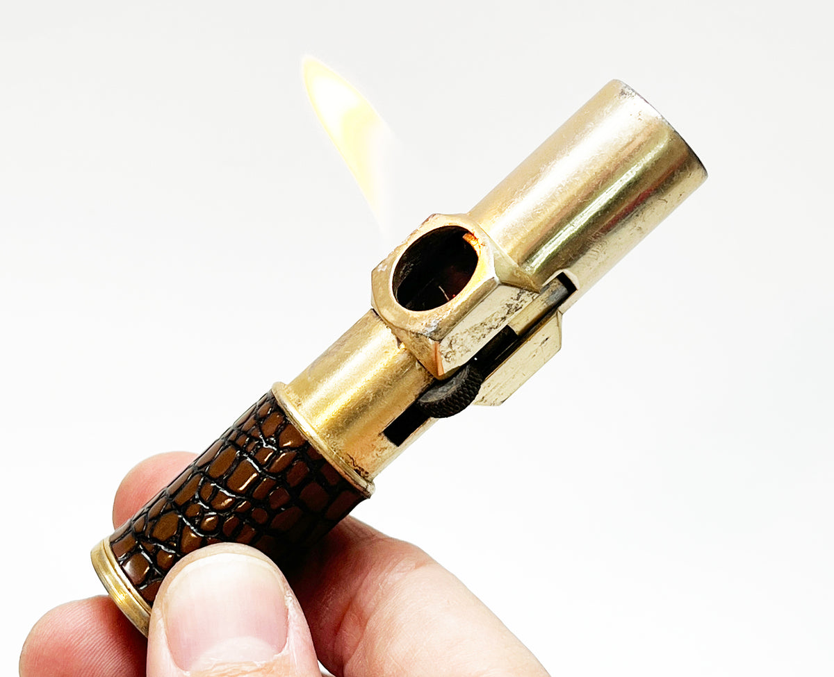 1950s Leather-Wrapped Gold-Toned Nimrod Pipelighter