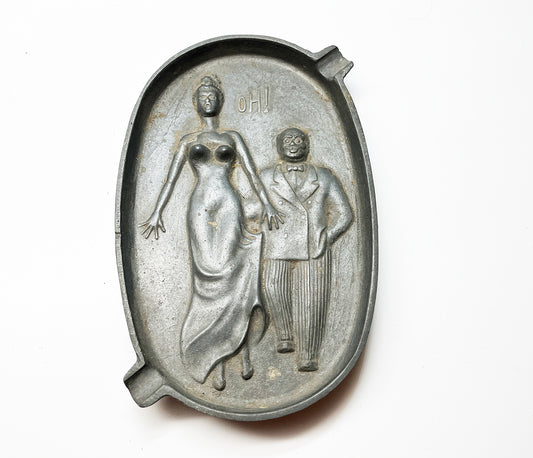 1940s Risque Man Woman Cast Iron Ashtray