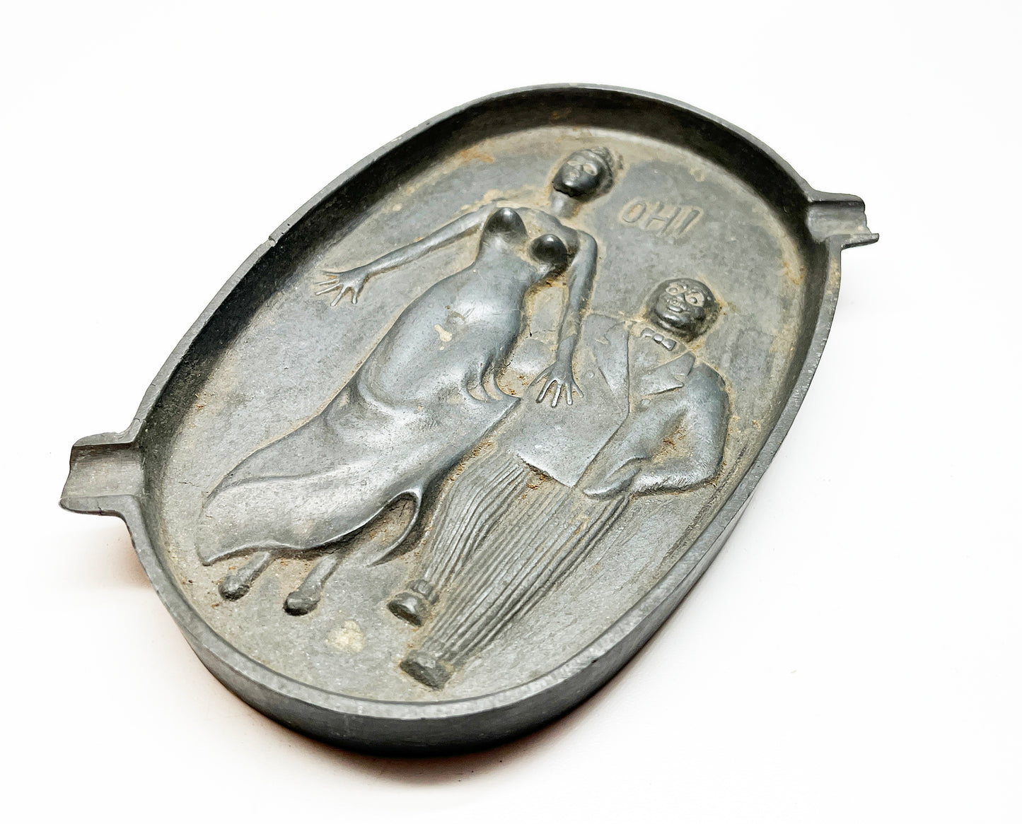 1940s Risque Man Woman Cast Iron Ashtray