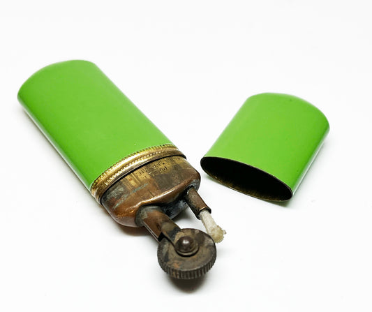 Working 1920s Meb Green Enameled Sleeve Lighter Made in Germany