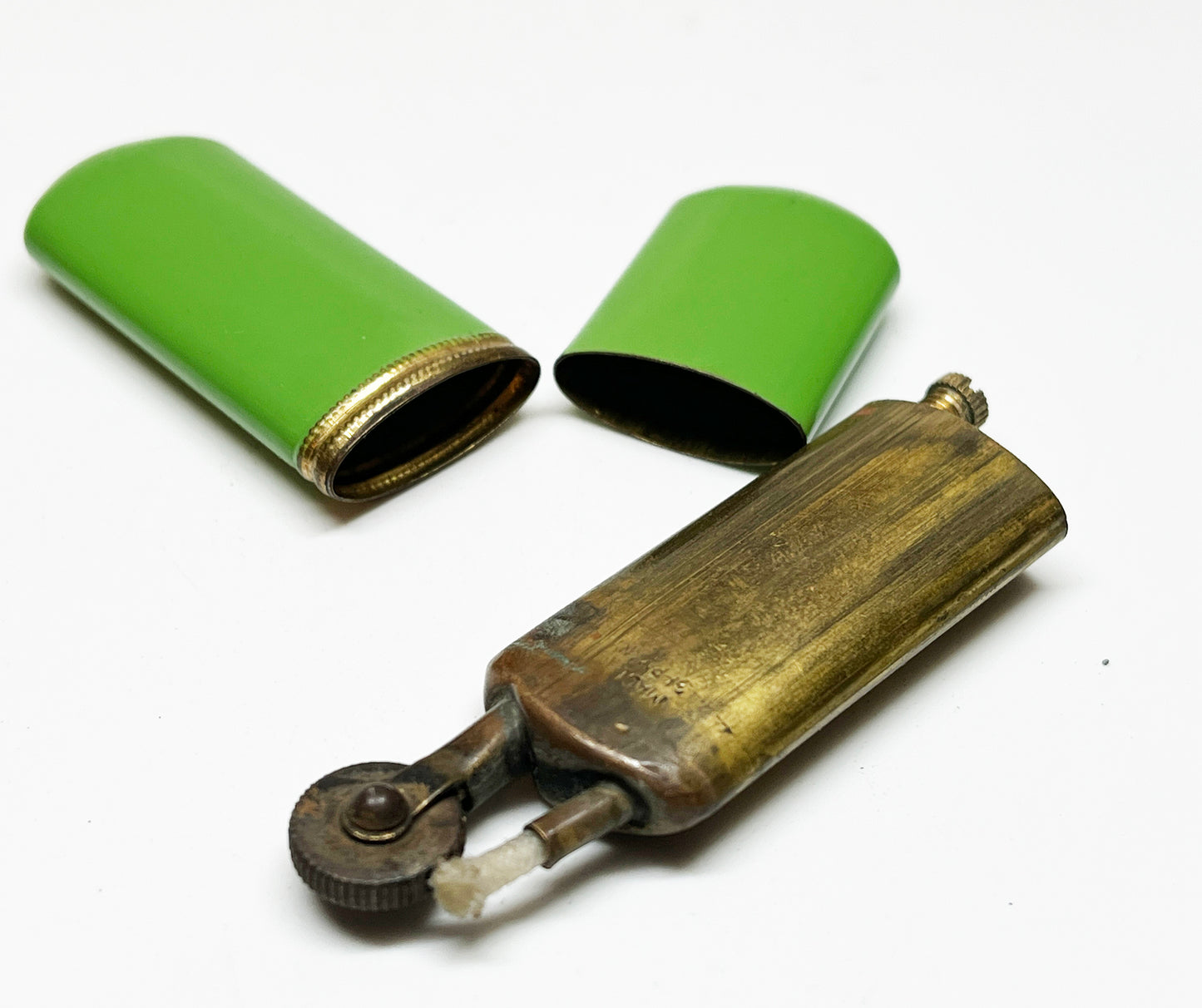 Working 1920s Meb Green Enameled Sleeve Lighter Made in Germany