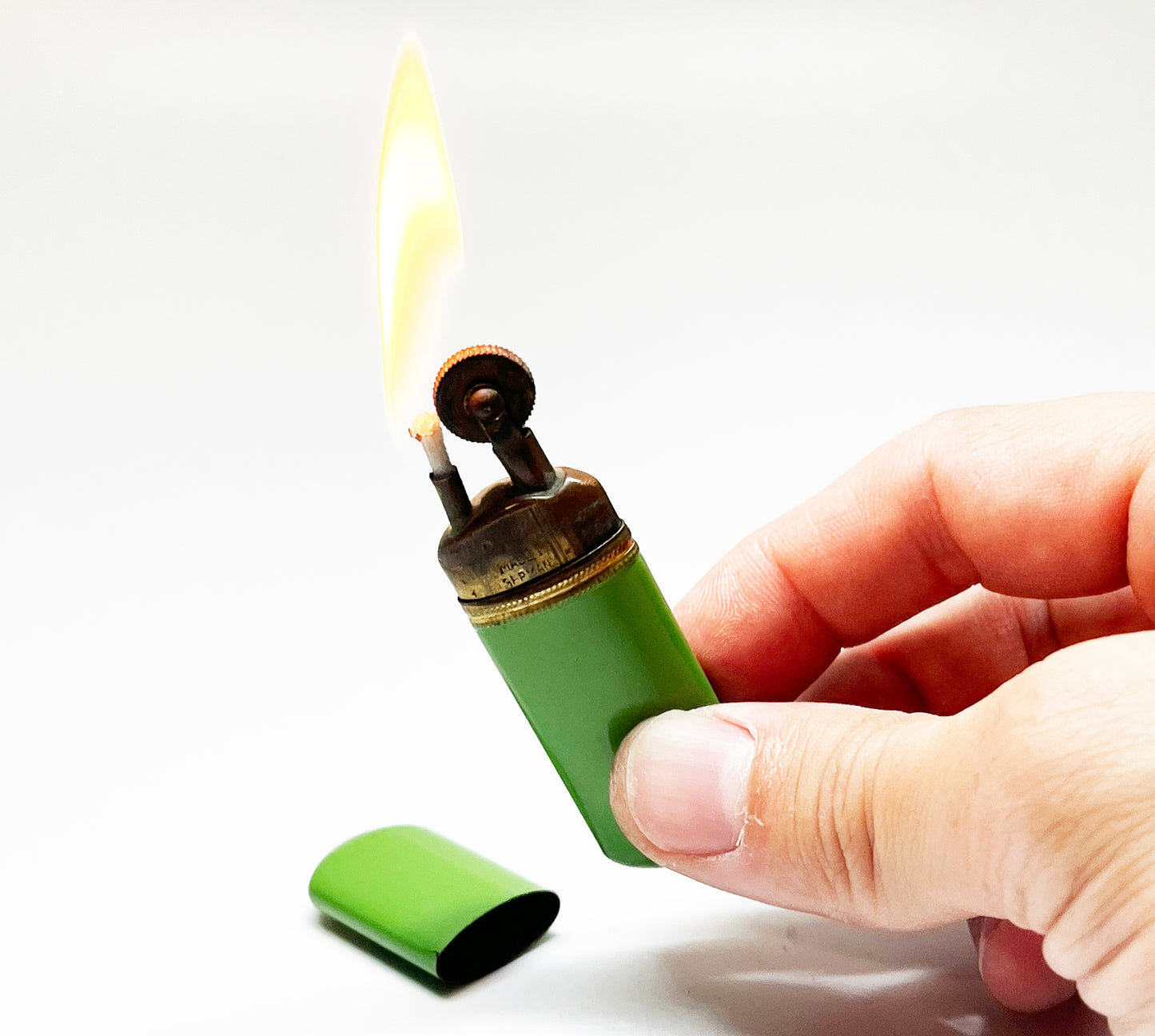 Working 1920s Meb Green Enameled Sleeve Lighter Made in Germany