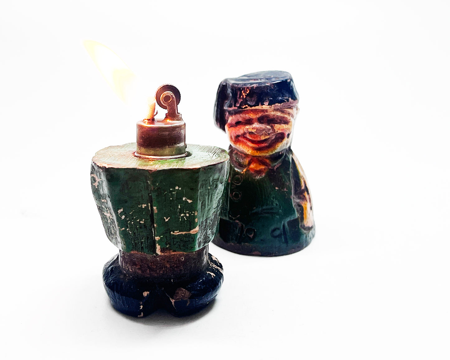 1940s Carved Wooden Old Man Black Forest Lighter