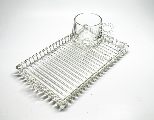 1950s Hazel Atlas Sip and Smoke Snack Set Ashtray, Cup, and Serving Tray Combo