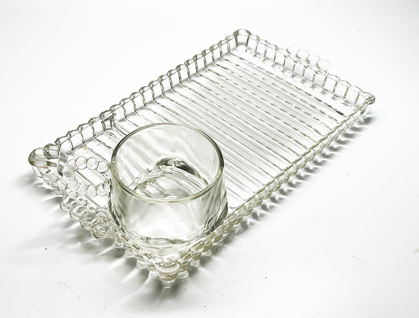 1950s Hazel Atlas Sip and Smoke Snack Set Ashtray, Cup, and Serving Tray Combo