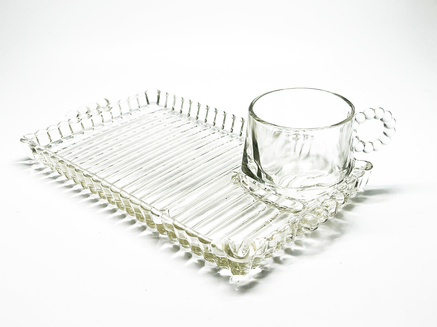 1950s Hazel Atlas Sip and Smoke Snack Set Ashtray, Cup, and Serving Tray Combo