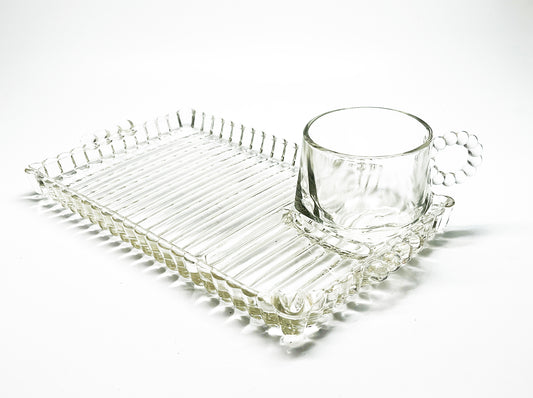 1950s Hazel Atlas Sip and Smoke Snack Set Ashtray, Cup, and Serving Tray Combo
