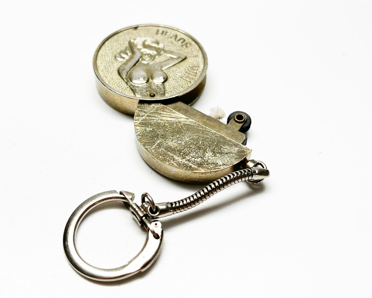 1950s "Heads I Win, Tales You Lose" Risqué Working Coin Shaped Keychain Lighter