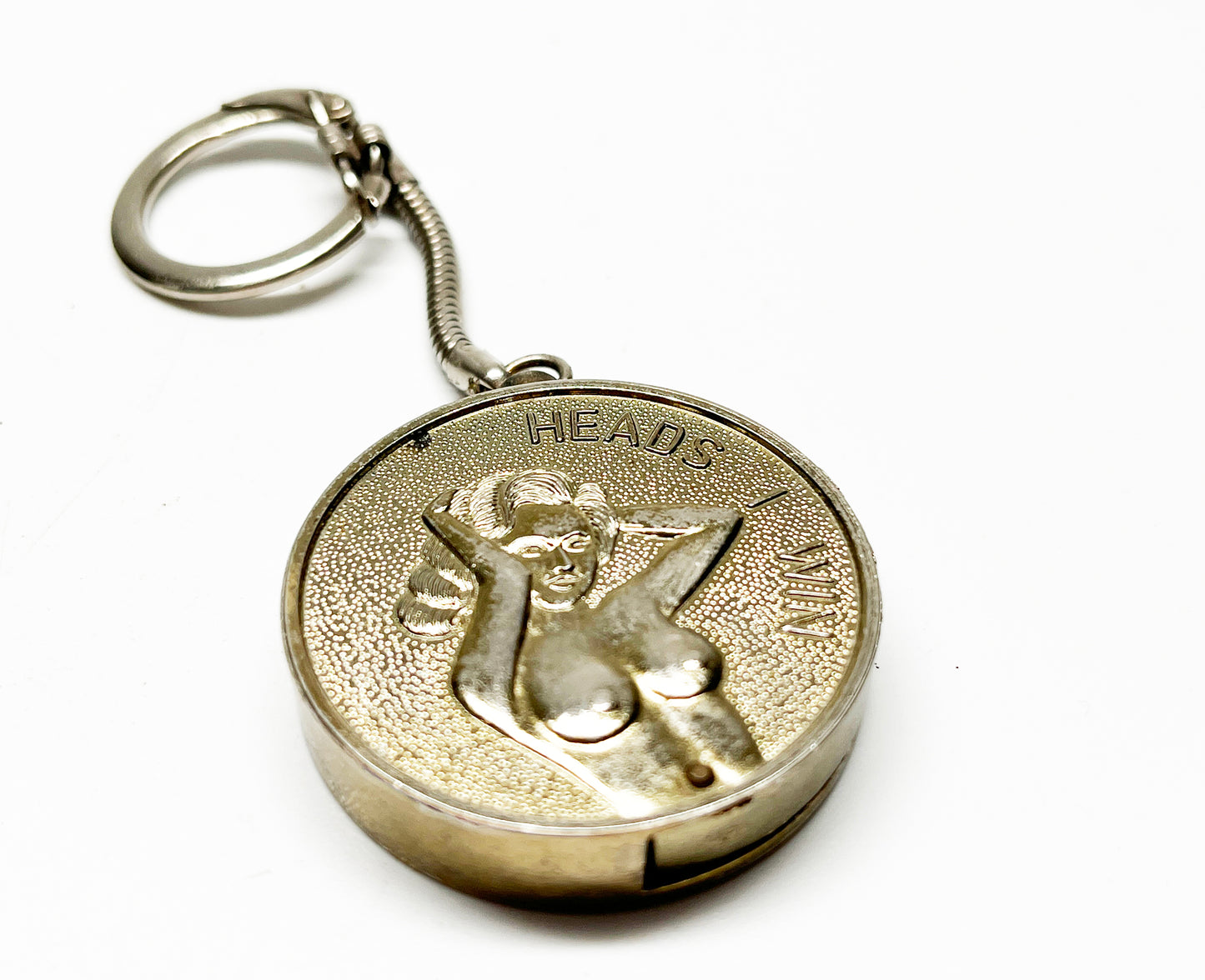 1950s "Heads I Win, Tales You Lose" Risqué Working Coin Shaped Keychain Lighter