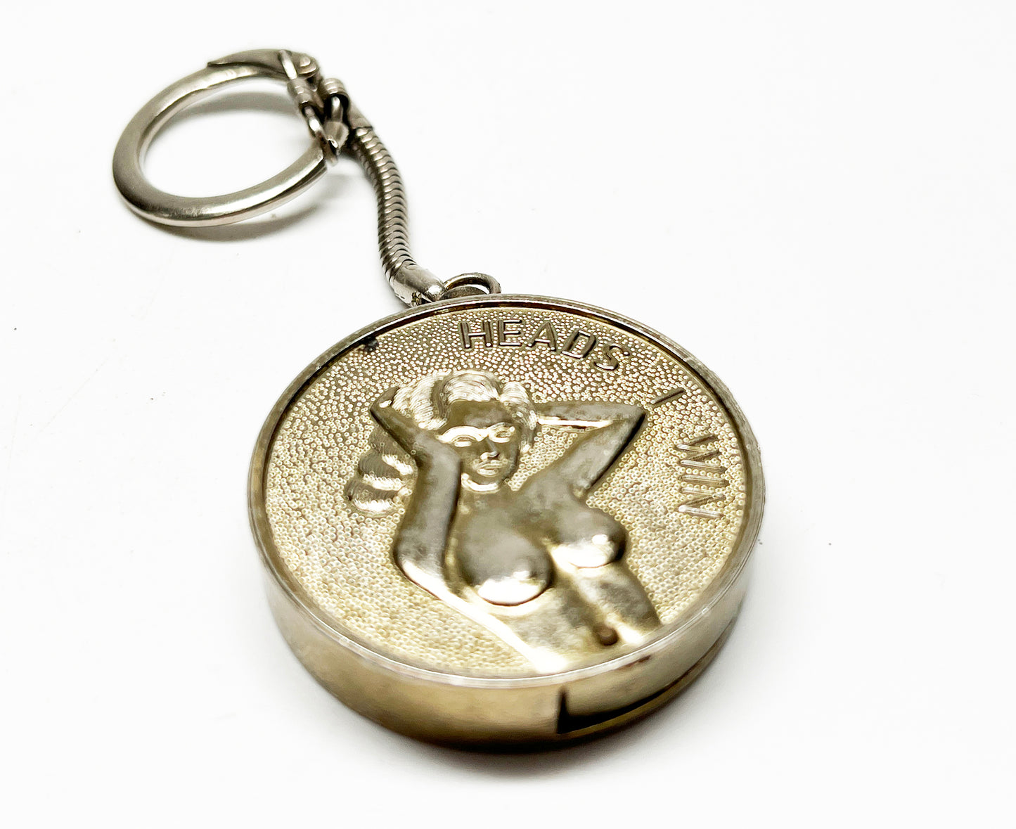 1950s "Heads I Win, Tales You Lose" Risqué Working Coin Shaped Keychain Lighter