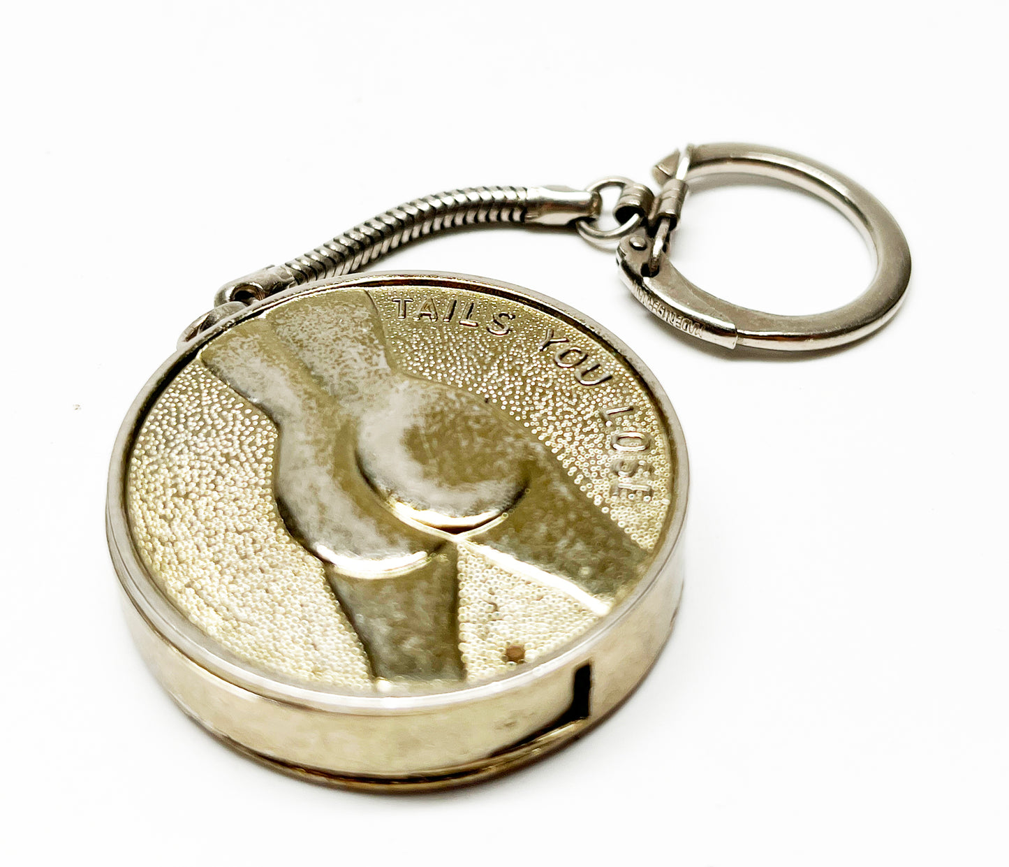 1950s "Heads I Win, Tales You Lose" Risqué Working Coin Shaped Keychain Lighter