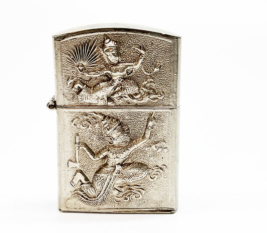 Vintage 1950s Siam / Thailand Silver Toned Flip Top Lighter