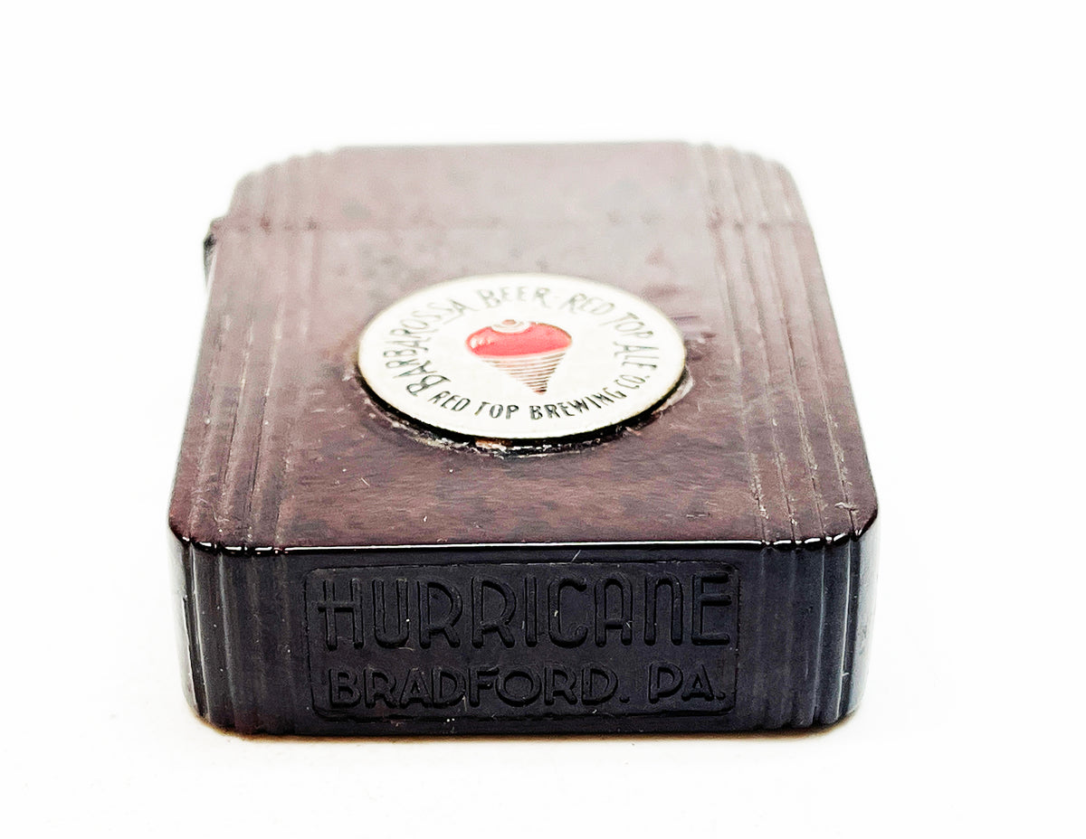 1940s Bakelite Hurricane Bakelite Windproof Red Top Brewing Advertising Lighter