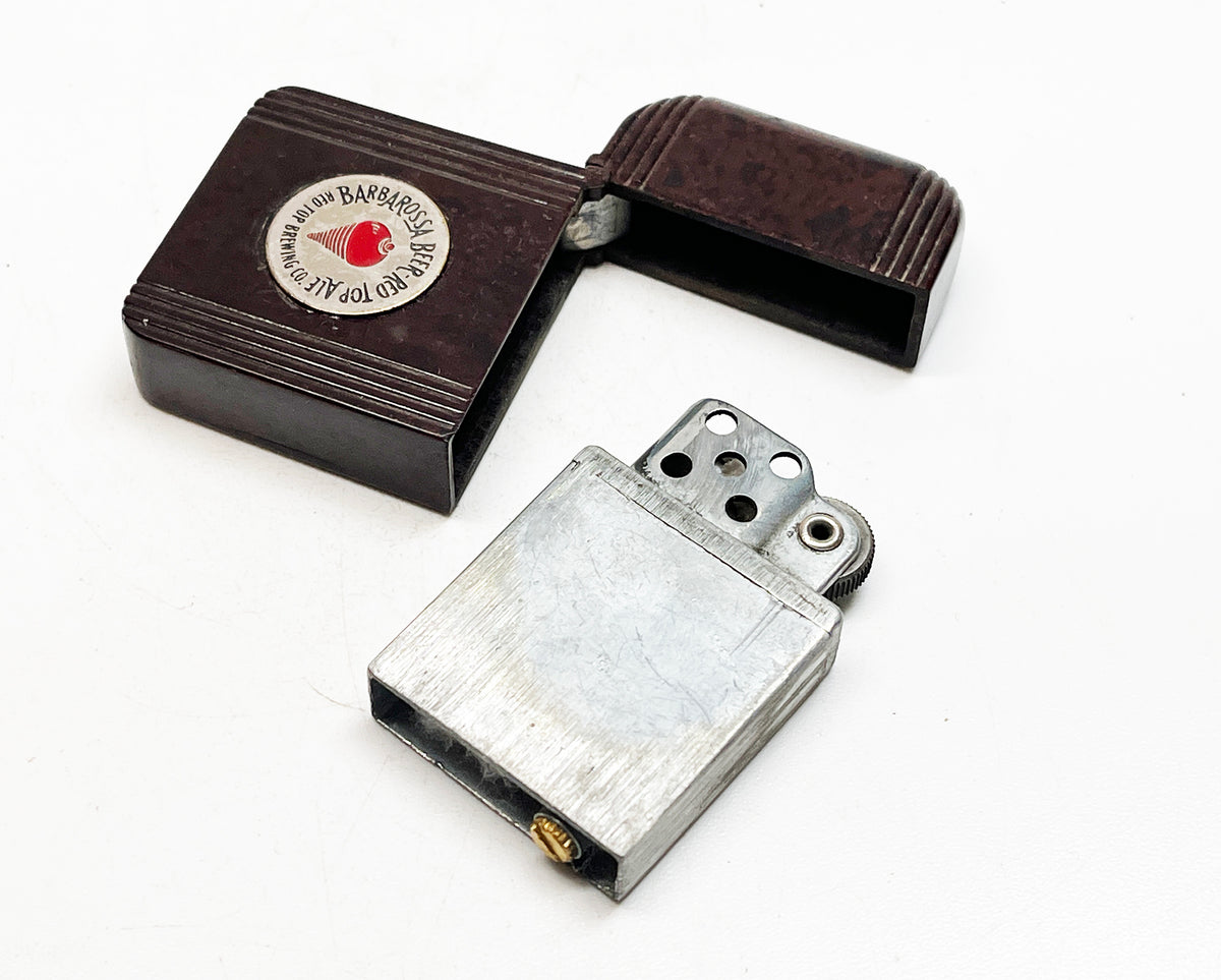 1940s Bakelite Hurricane Bakelite Windproof Red Top Brewing Advertising Lighter