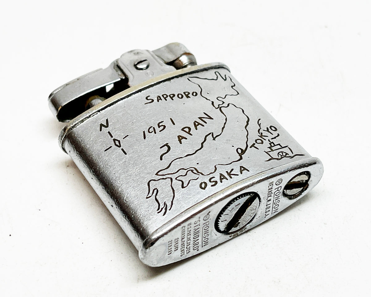 1951 Ronson Standard Hand-Engraved Japanese Map Lighter