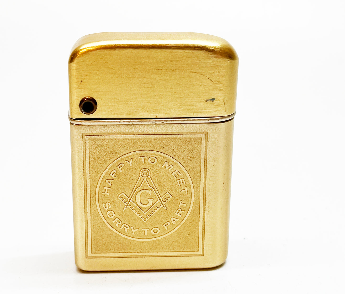 1960s Masonic "Happy to Meet, Sorry to Part" Stormmaster-Style Lighter