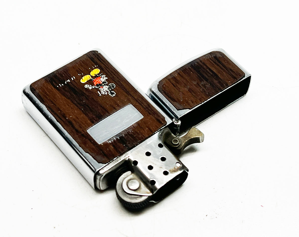 1979 Mickey Mouse Zippo Slim Wood Grain Working Vintage Lighter