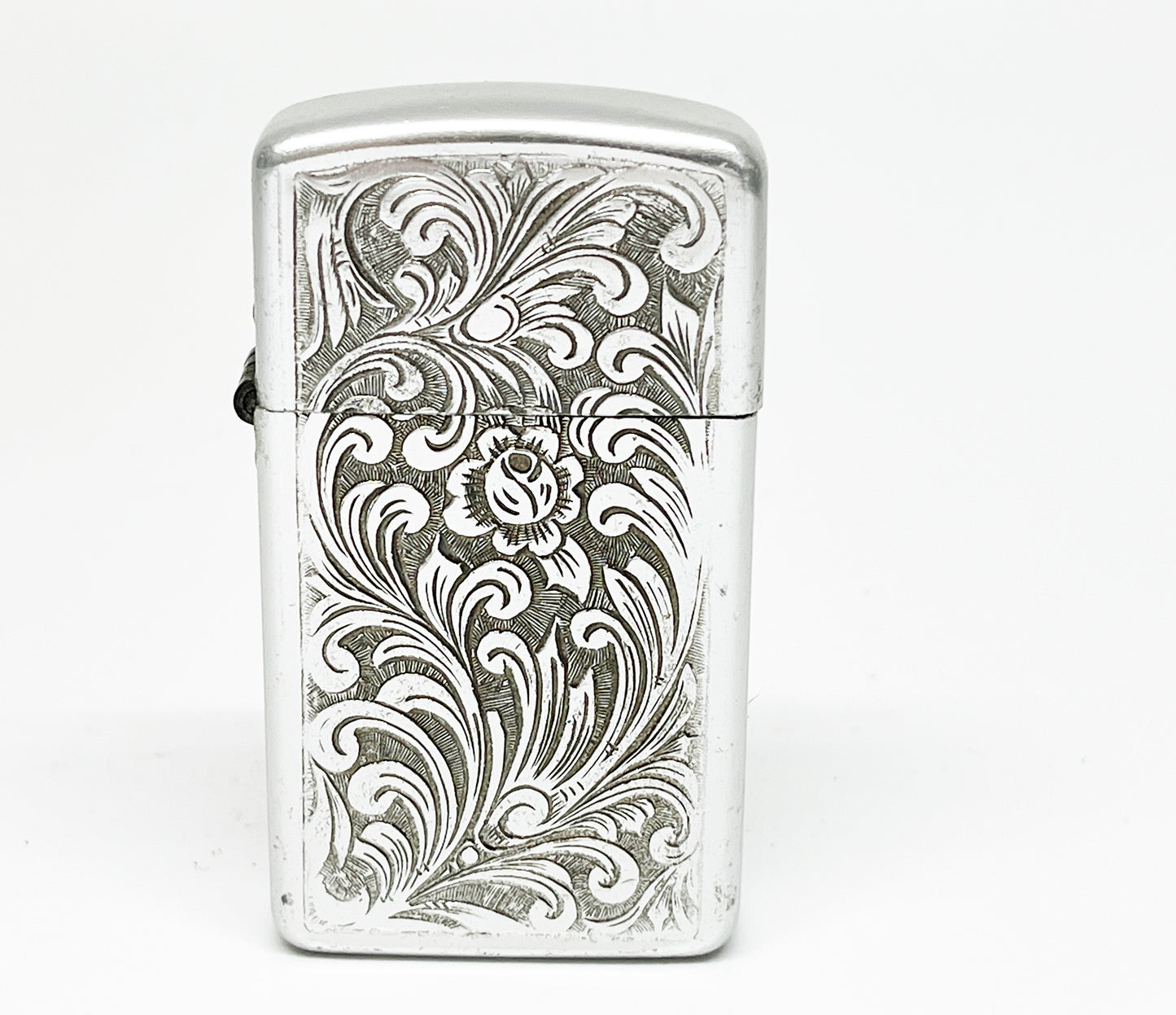 Working 1950s Floral Design Aluminum Park Slim Flip Top Lighter