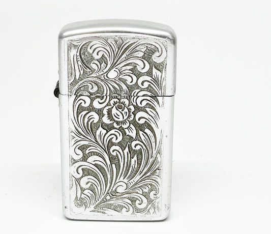 Working 1950s Floral Design Aluminum Park Slim Flip Top Lighter