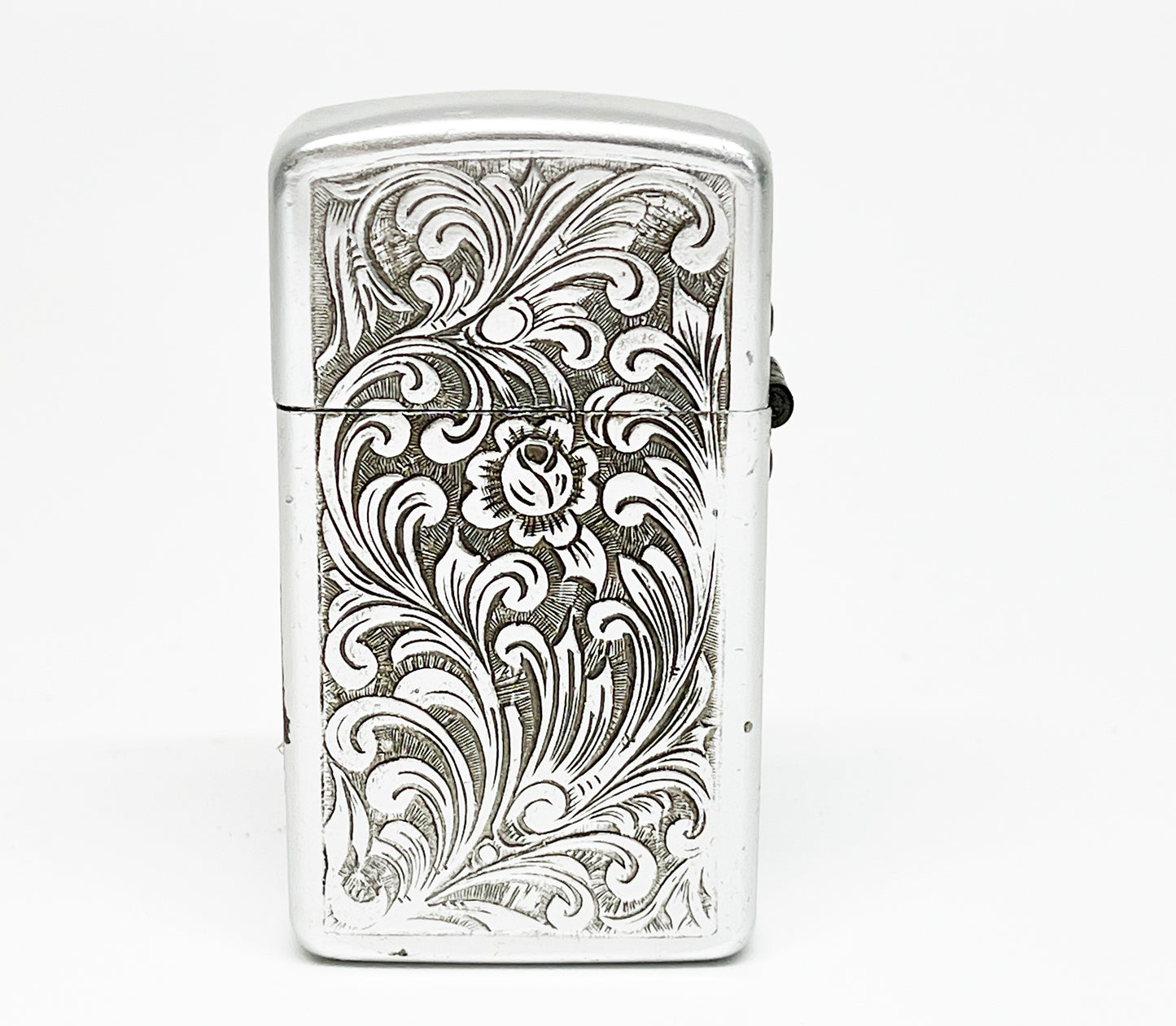 Working 1950s Floral Design Aluminum Park Slim Flip Top Lighter