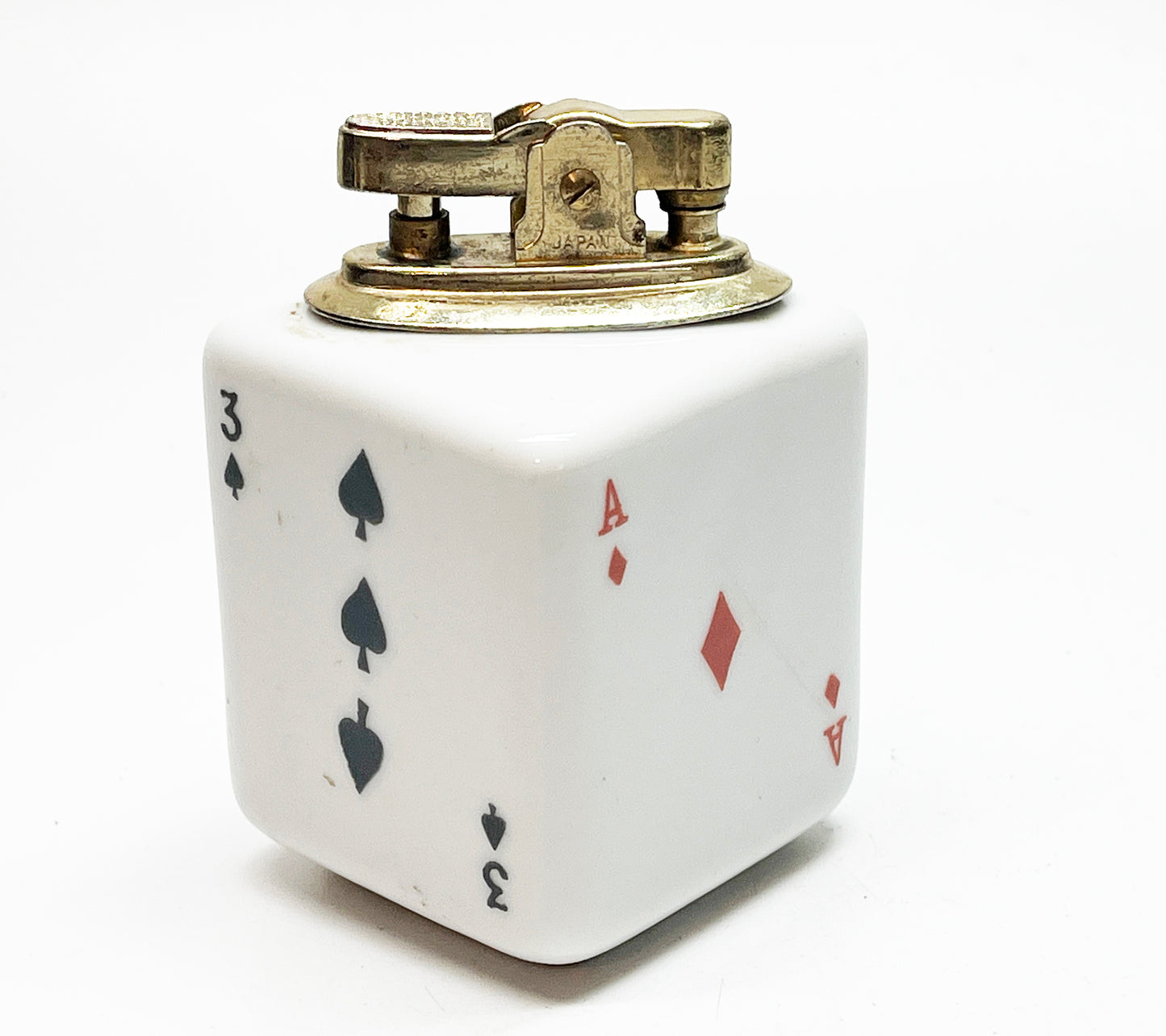 1960s Ceramic Playing Cards Themed Table Lighter