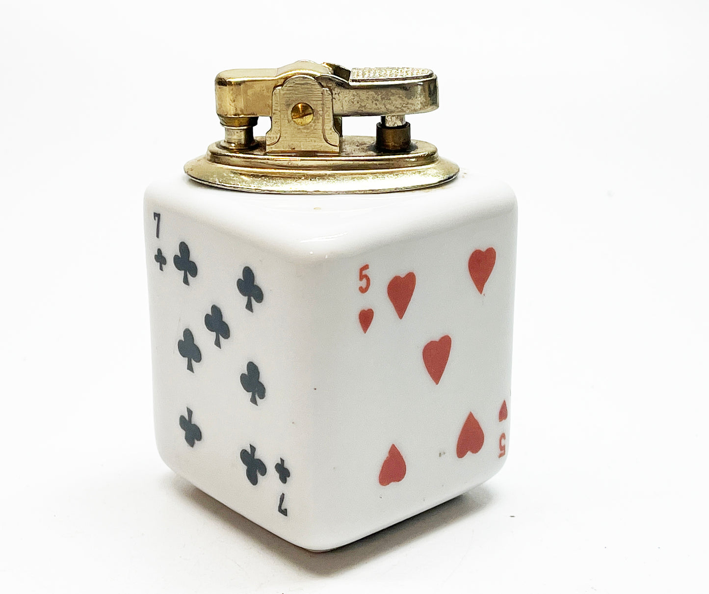 1960s Ceramic Playing Cards Themed Table Lighter