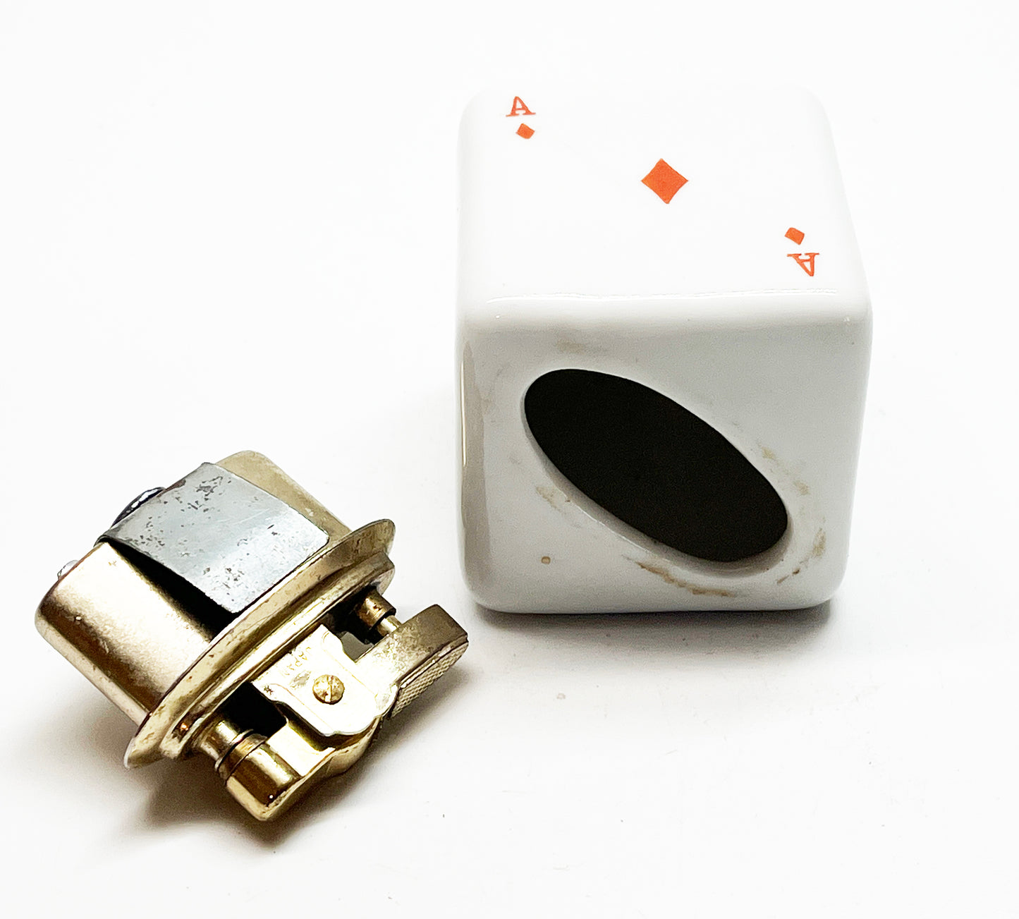1960s Ceramic Playing Cards Themed Table Lighter