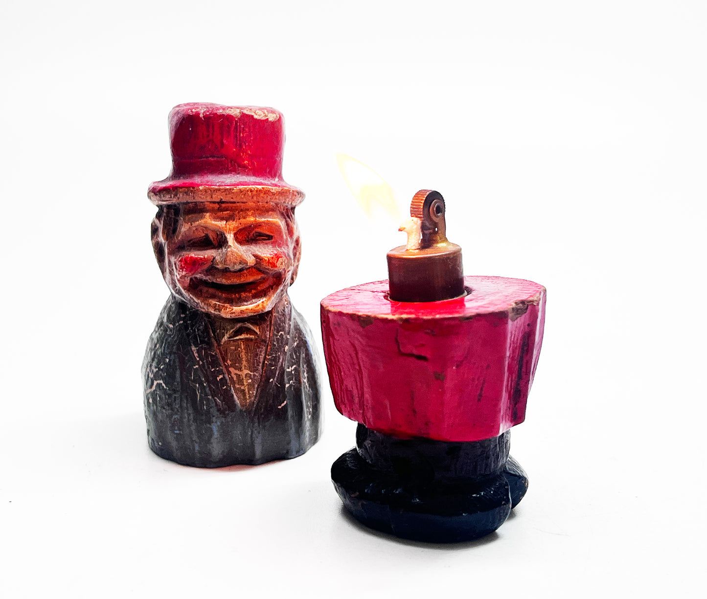 1940s Carved Wooden Old Man Figural Lighter