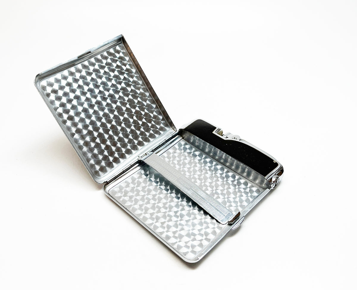 Vintage Ronson Ten-a-Case 1940s Lighter and Cigarette Case Combination in Box with Felt Pouch