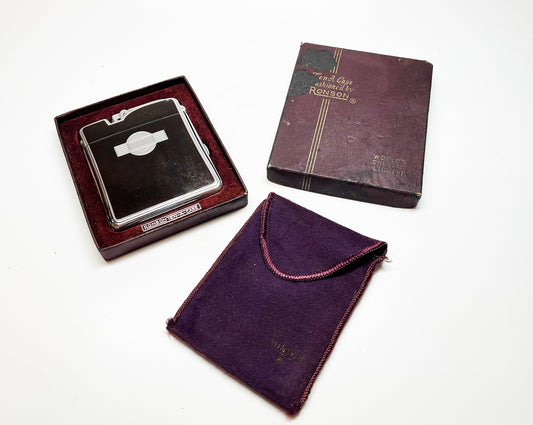 Vintage Ronson Ten-a-Case 1940s Lighter and Cigarette Case Combination in Box with Felt Pouch