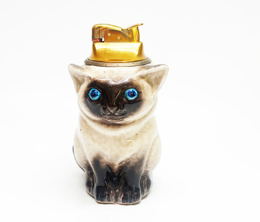 1950s Evans Ceramic Siamese Cat Figural Table Lighter