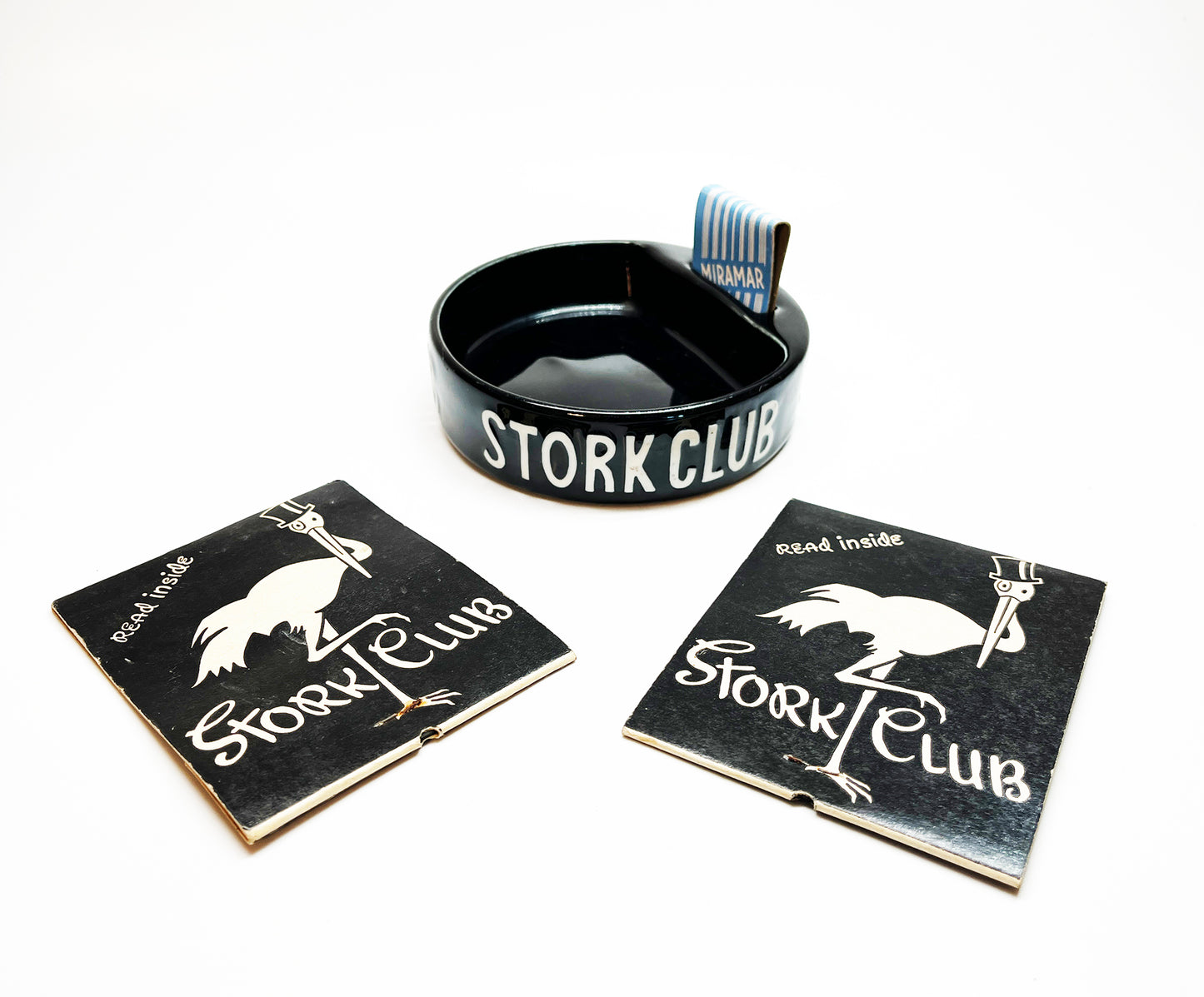 1940s Stork Club Slotted Ashtray and Oversizeds Matchbook Pair