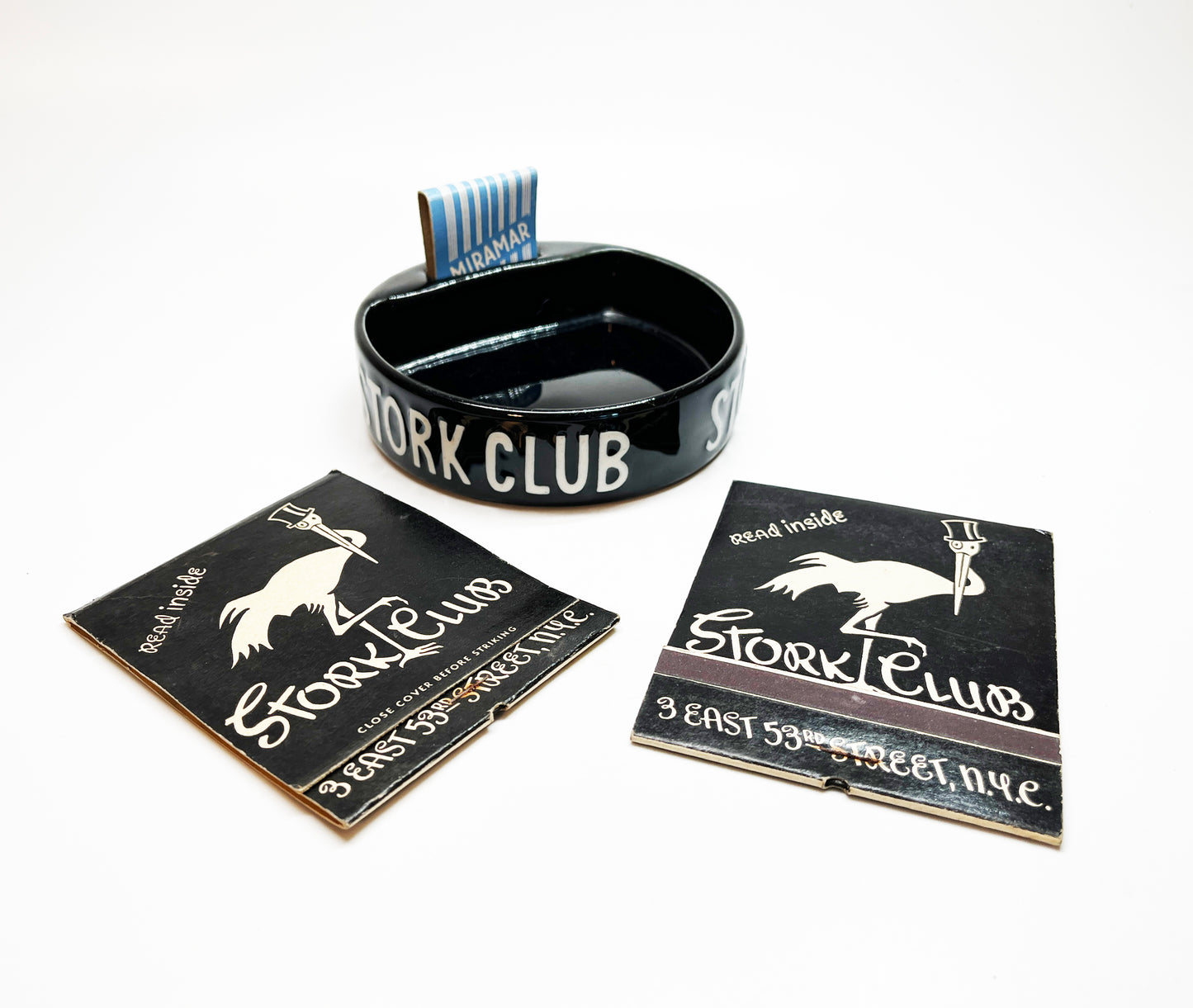 1940s Stork Club Slotted Ashtray and Oversizeds Matchbook Pair