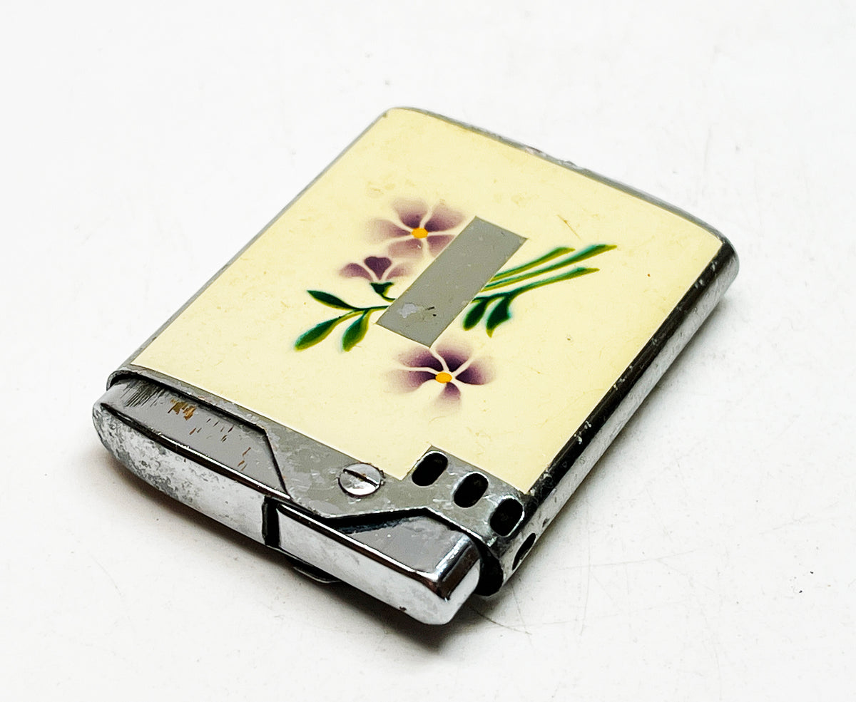 1950s Semi-Automatic Working Vintage Japanese Floral Motif Lighter