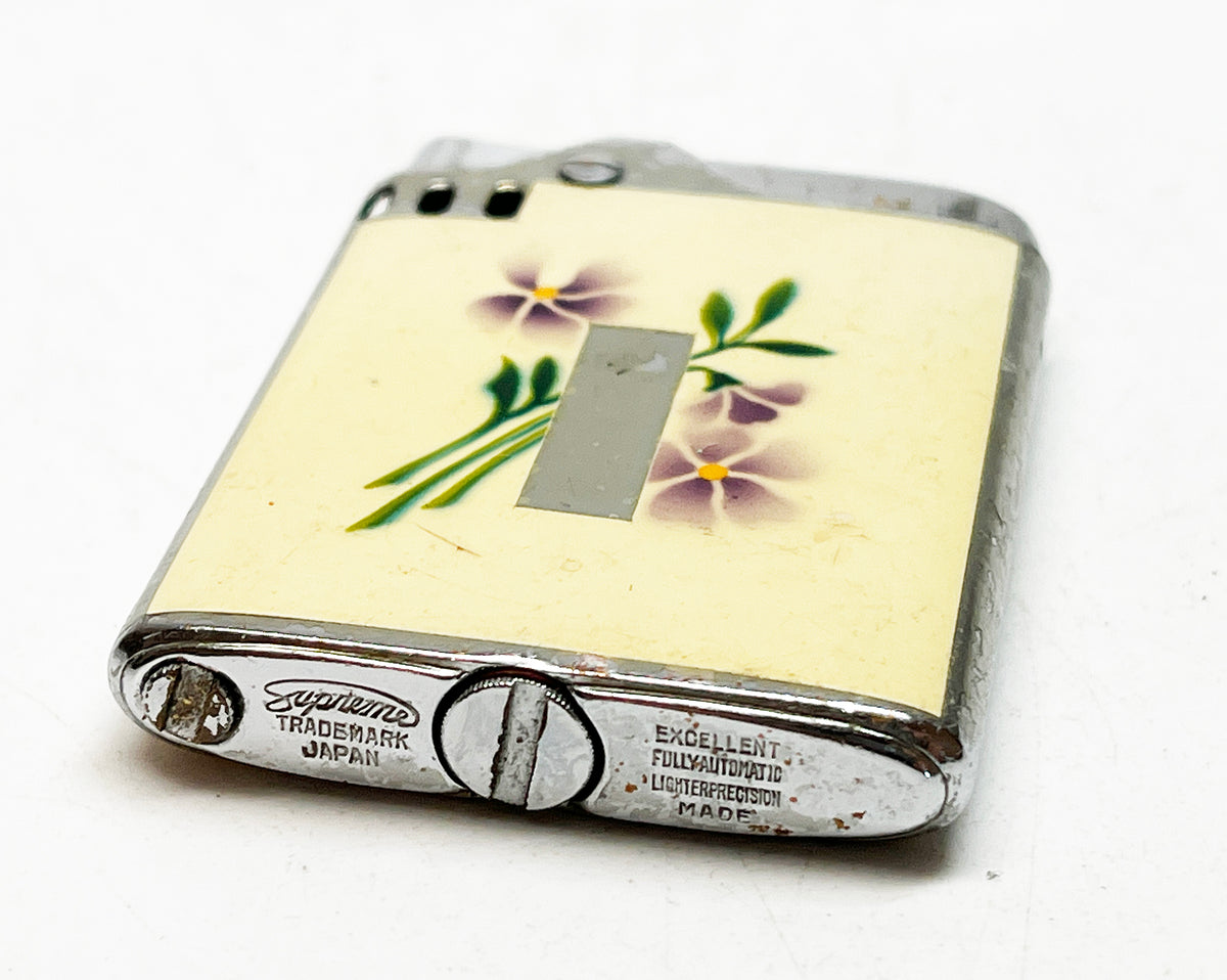 1950s Semi-Automatic Working Vintage Japanese Floral Motif Lighter