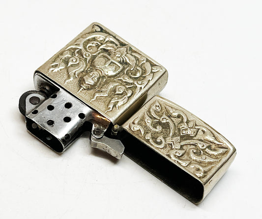 Vintage 1950s Siam / Thailand Silver Toned Flip Top Lighter