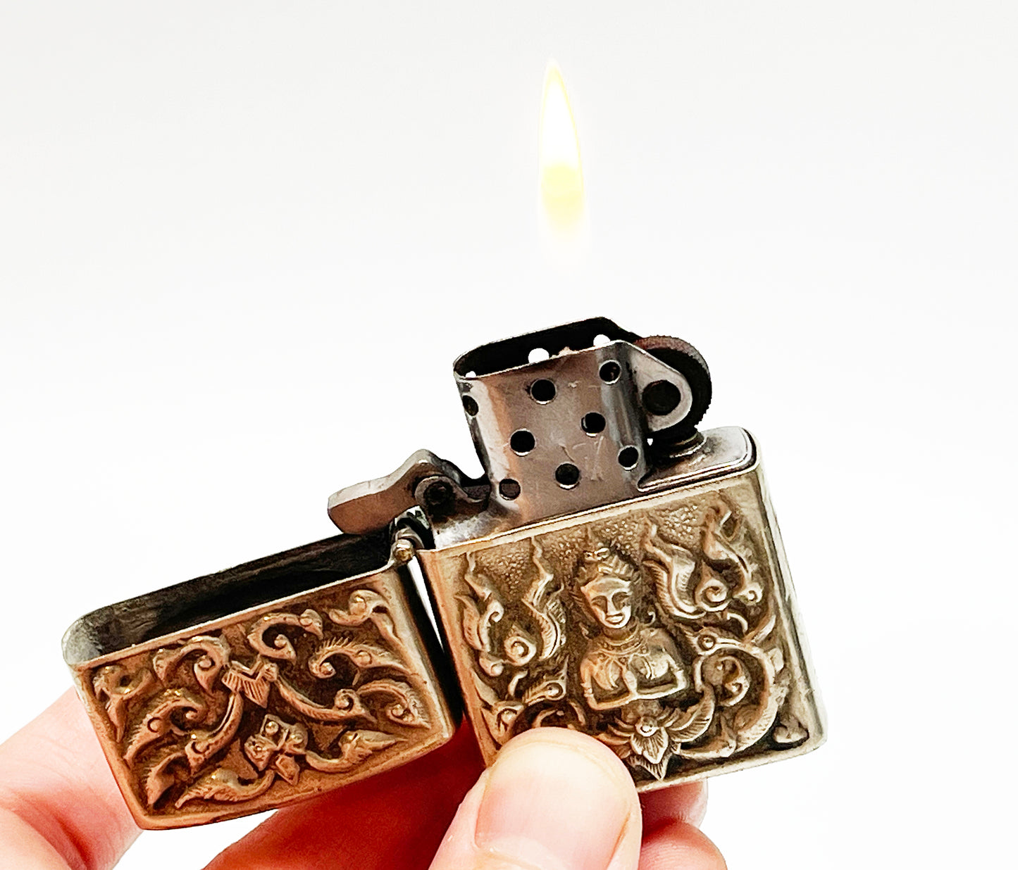 Vintage 1950s Siam / Thailand Silver Toned Flip Top Lighter