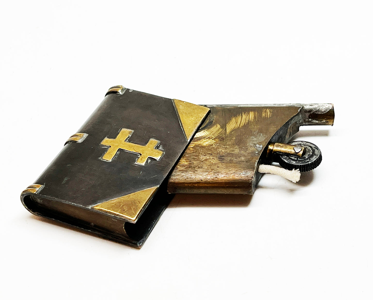 WWI Trench Art Book-Shaped Lighter with Russian Orthodox Cross