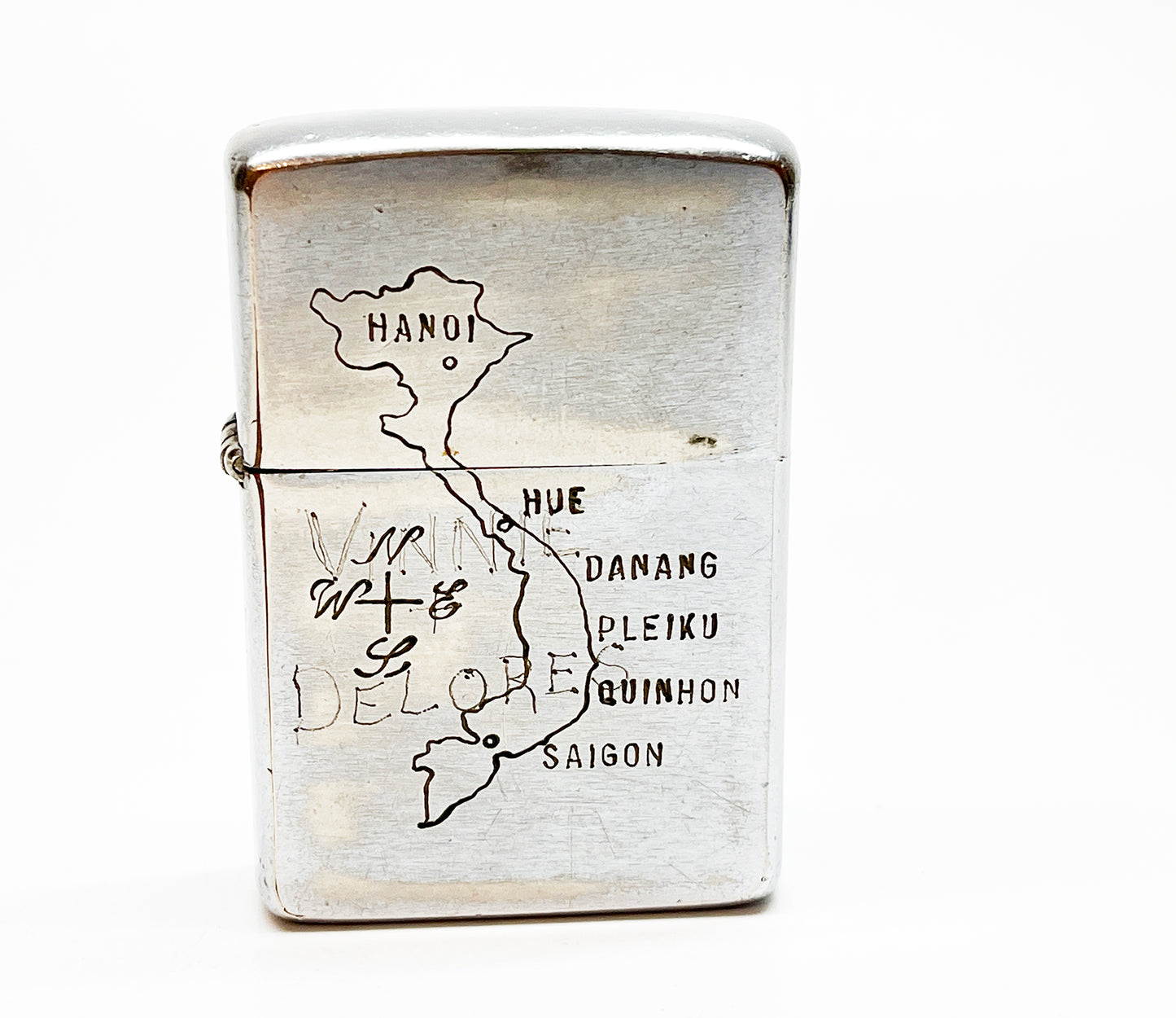 1968 Vietnam Zippo Lighter with Etchings and Red Felt Insert