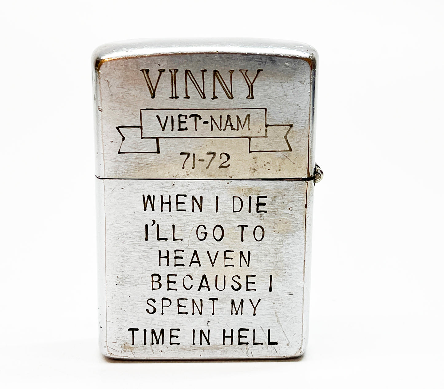 1968 Vietnam Zippo Lighter with Etchings and Red Felt Insert