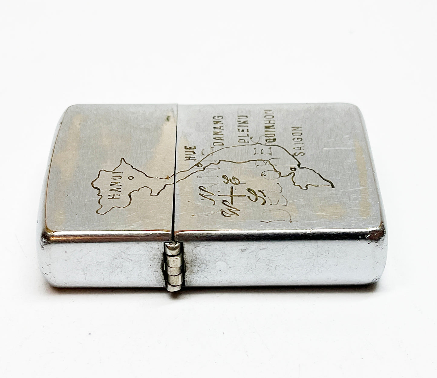 1968 Vietnam Zippo Lighter with Etchings and Red Felt Insert