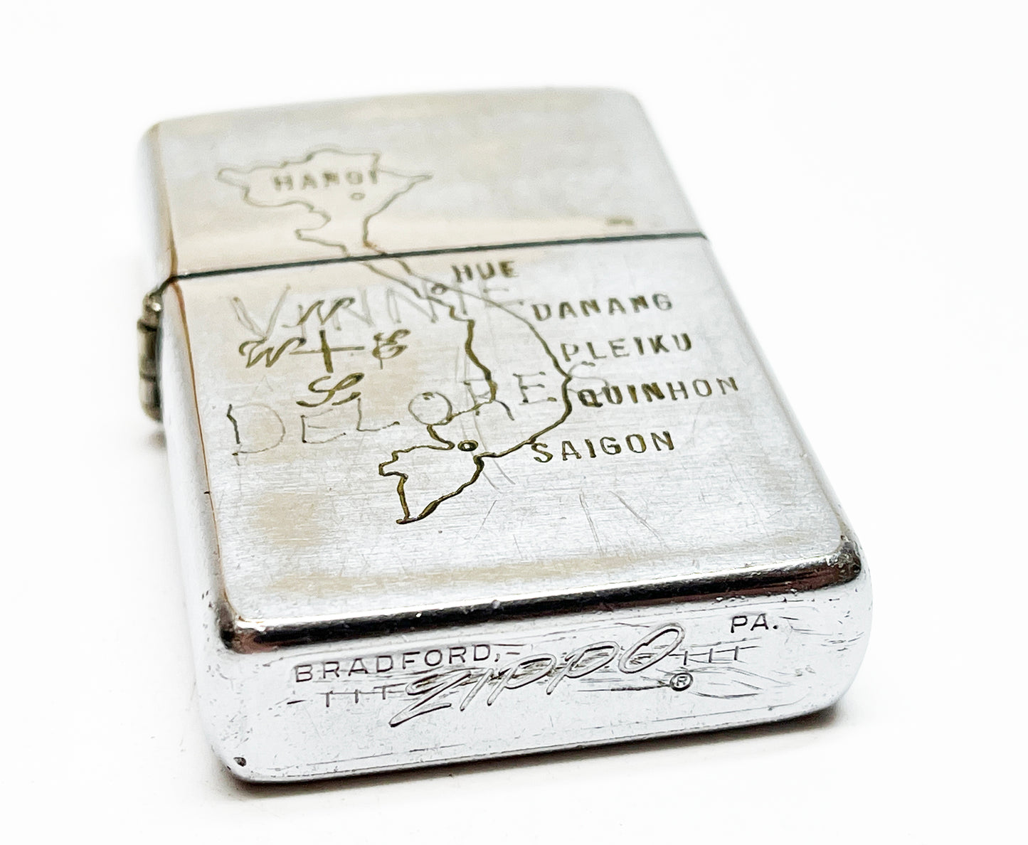 1968 Vietnam Zippo Lighter with Etchings and Red Felt Insert