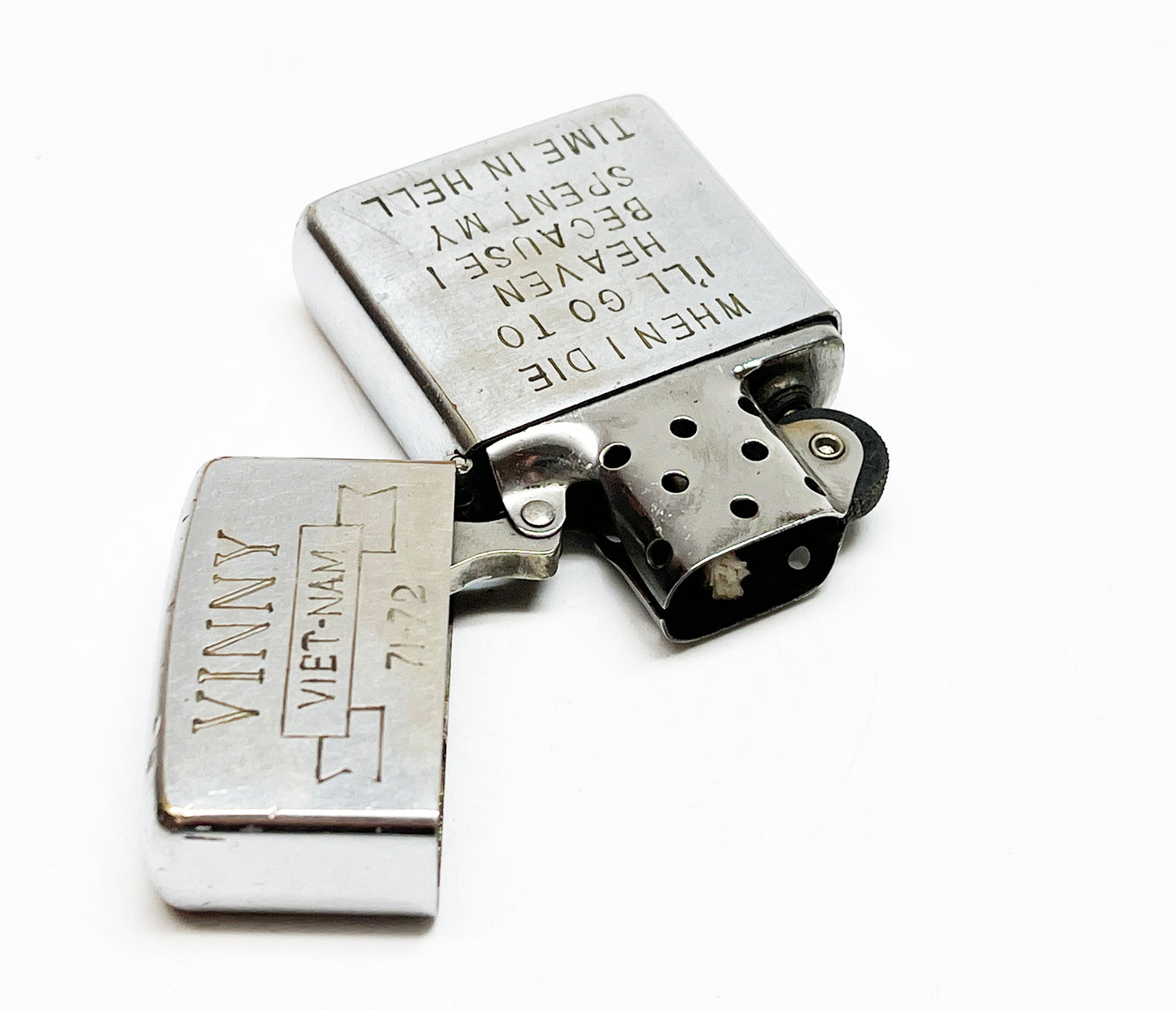 1968 Vietnam Zippo Lighter with Etchings and Red Felt Insert