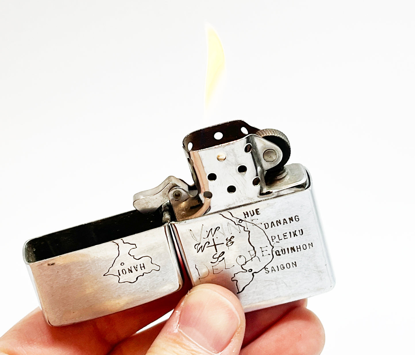 1968 Vietnam Zippo Lighter with Etchings and Red Felt Insert