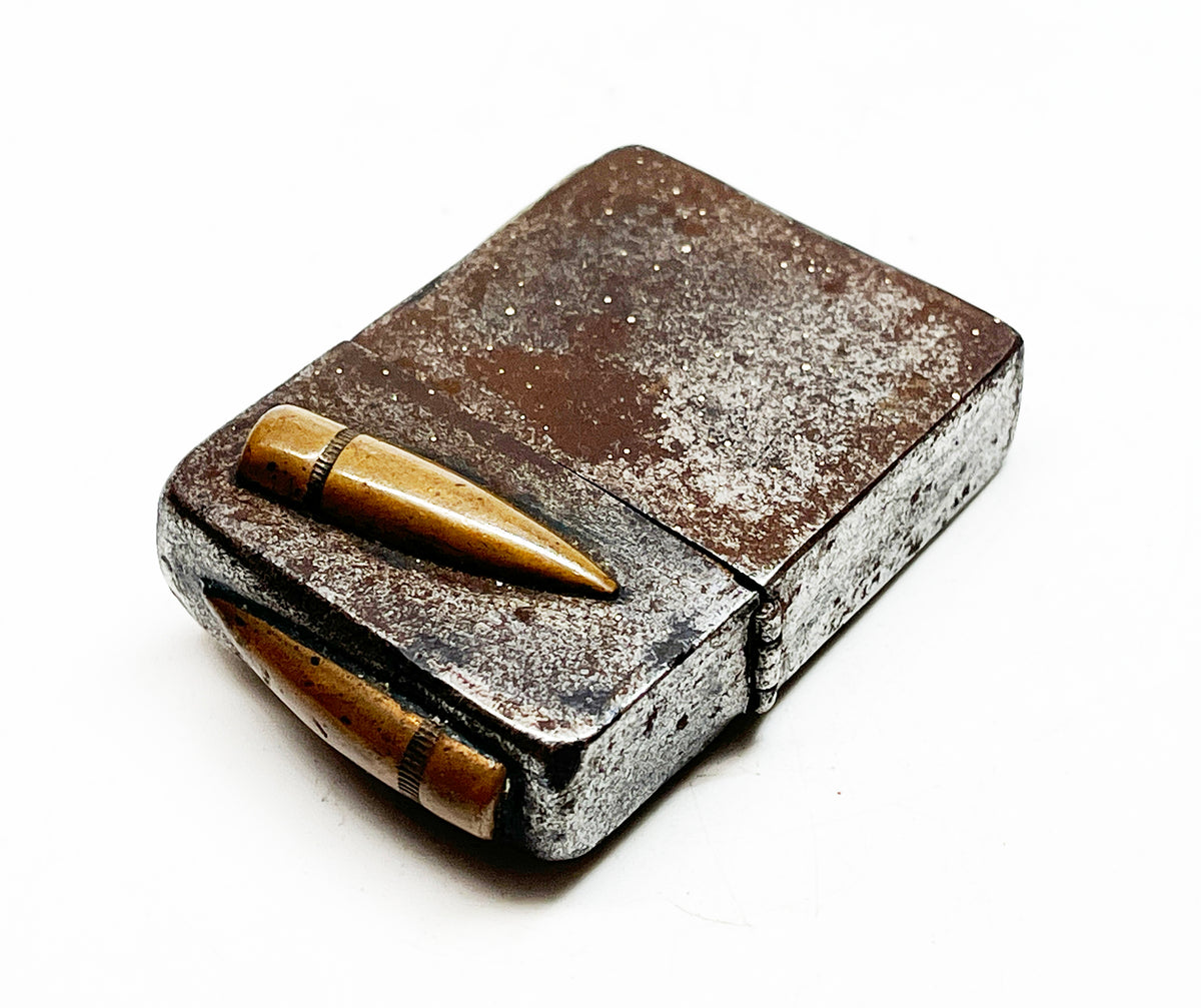 1942 Black Crackle WWII Military Trench Art  Aleutian Islands Zippo with Original 1942 Insert