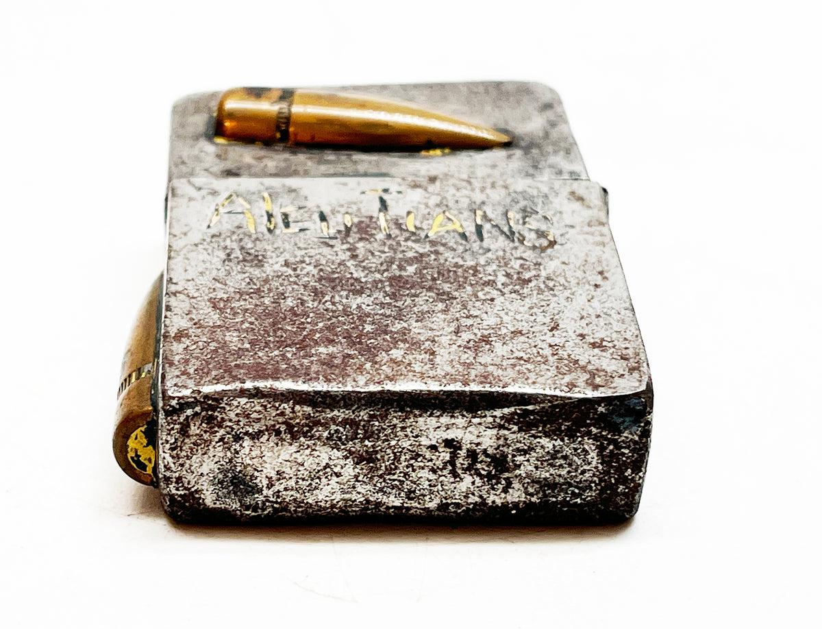 1942 Black Crackle WWII Military Trench Art  Aleutian Islands Zippo with Original 1942 Insert