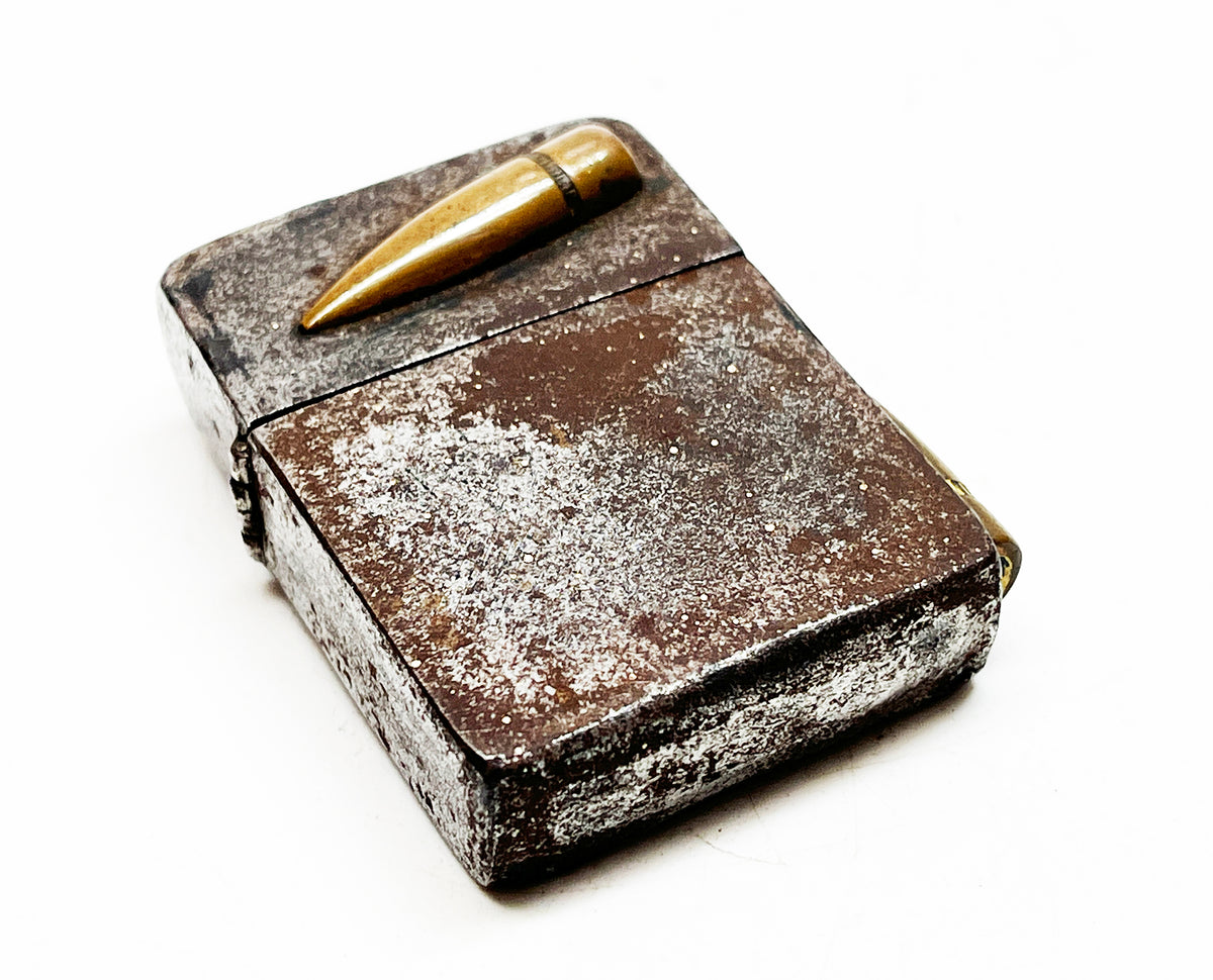 1942 Black Crackle WWII Military Trench Art  Aleutian Islands Zippo with Original 1942 Insert