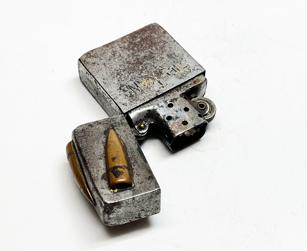 1942 Black Crackle WWII Military Trench Art  Aleutian Islands Zippo with Original 1942 Insert