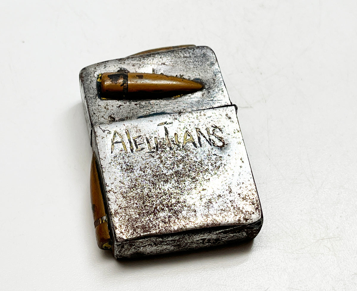 1942 Black Crackle WWII Military Trench Art  Aleutian Islands Zippo with Original 1942 Insert