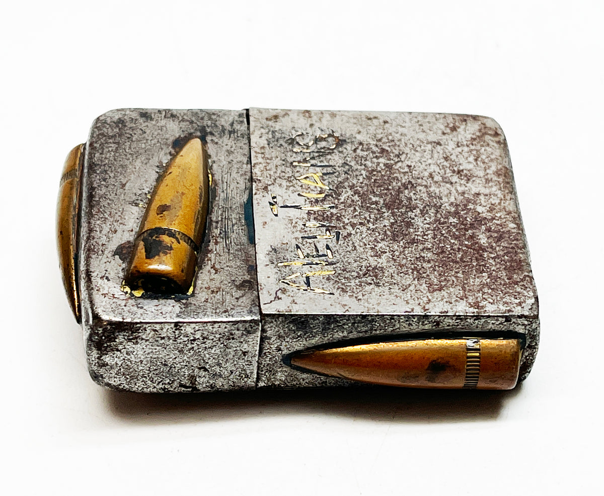 1942 Black Crackle WWII Military Trench Art  Aleutian Islands Zippo with Original 1942 Insert